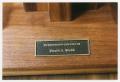 Primary view of [David A. Webb plaque in the Sarah T. Hughes Reading Room 1]