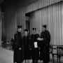 Photograph: [Backstage at a January commencement ceremony]