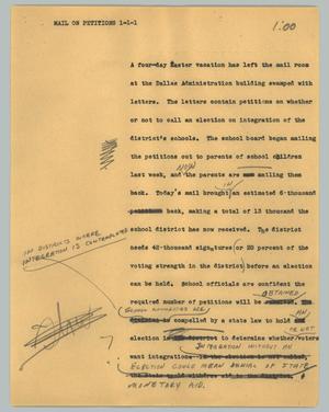 Primary view of object titled '[News Script: Mail on petitions]'.