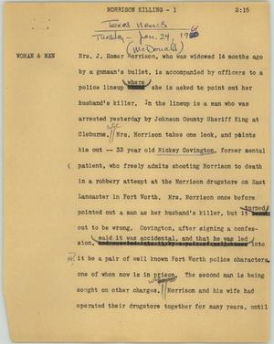 Primary view of object titled '[News Script: Morrison killing]'.