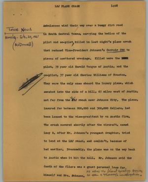 Primary view of object titled '[News Script: LBJ plane crash]'.