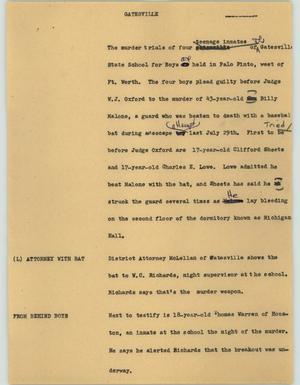 Primary view of object titled '[News Script: Gatesville]'.