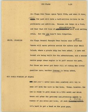 Primary view of object titled '[News Script: Six flags]'.