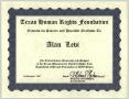 Primary view of [Texas Human Rights Foundation certificate of gratitude to Alan Levi]