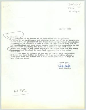 Primary view of object titled '[Letter from Andy Scanlon to the Texas Human Rights Foundation about employment opportunities]'.