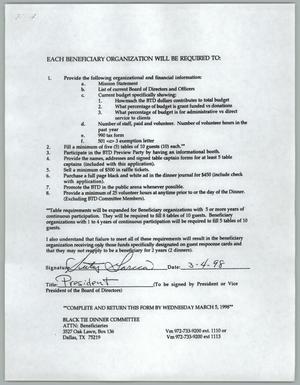 Primary view of object titled '[Black Tie dinner beneficiary requirements and accompanying paperwork]'.
