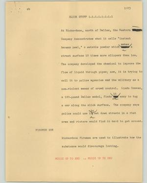Primary view of object titled '[News Script: Slick stuff]'.