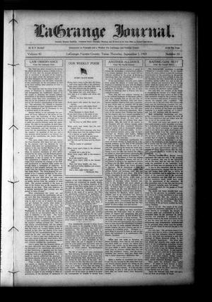 Primary view of object titled 'La Grange Journal. (La Grange, Tex.), Vol. 42, No. 35, Ed. 1 Thursday, September 1, 1921'.