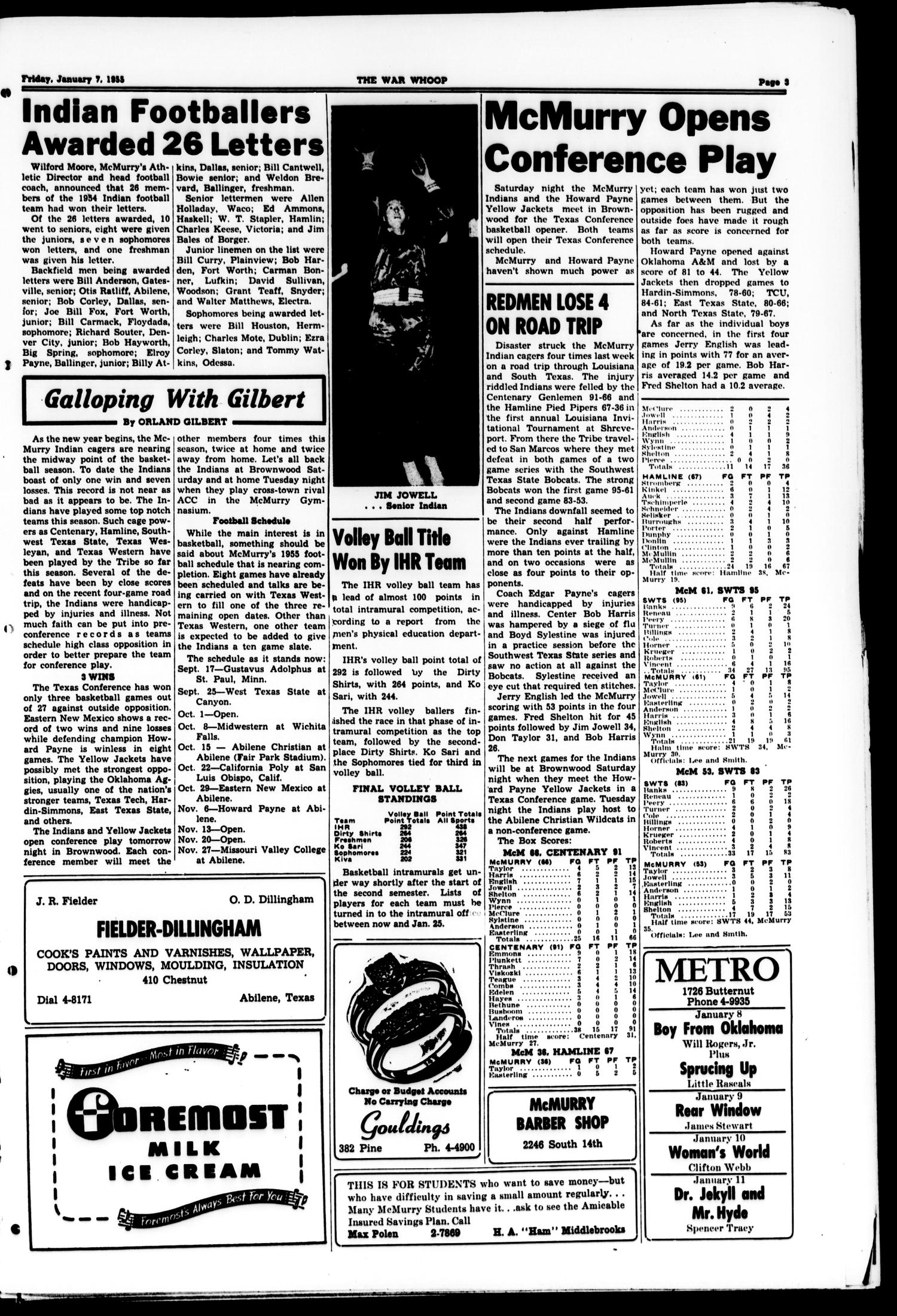 The War Whoop (Abilene, Tex.), Vol. 32, No. 15, Ed. 1, Friday, January 7, 1955
                                                
                                                    [Sequence #]: 3 of 4
                                                