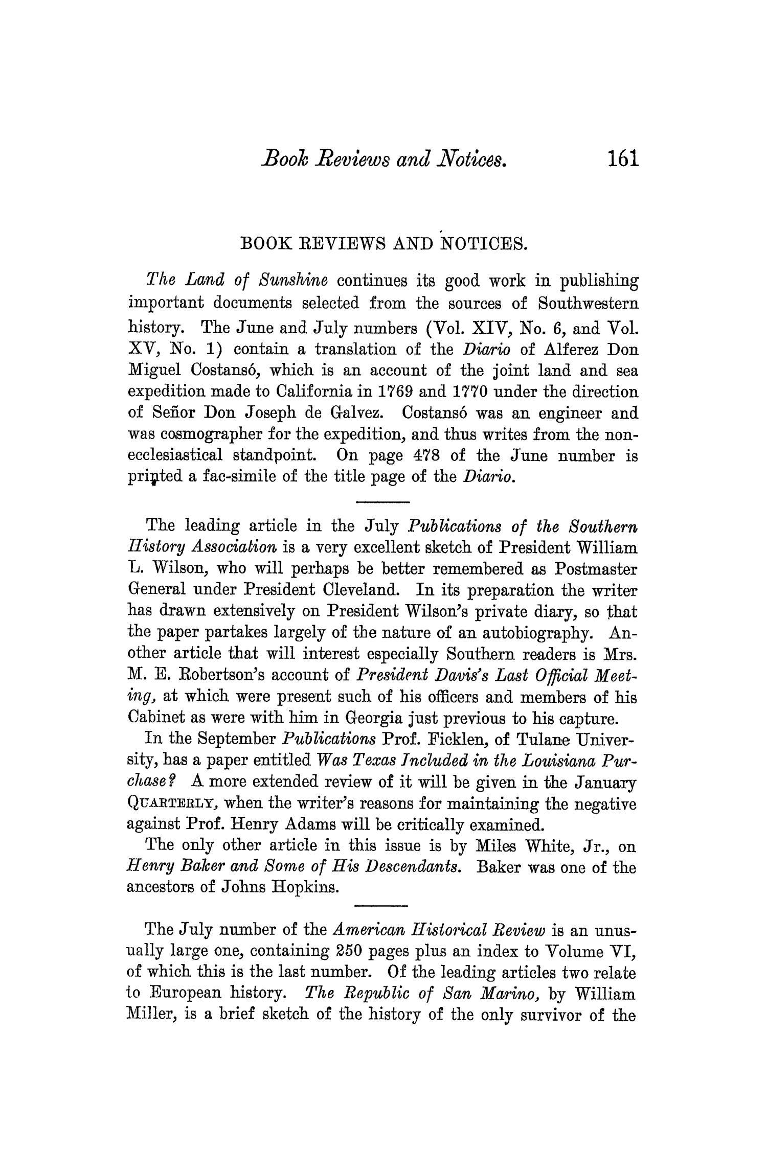 The Quarterly of the Texas State Historical Association, Volume 5, July 1901 - April, 1902
                                                
                                                    161
                                                