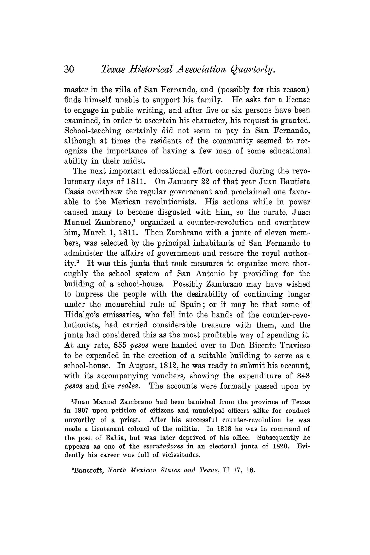 The Quarterly of the Texas State Historical Association, Volume 6, July 1902 - April, 1903
                                                
                                                    30
                                                