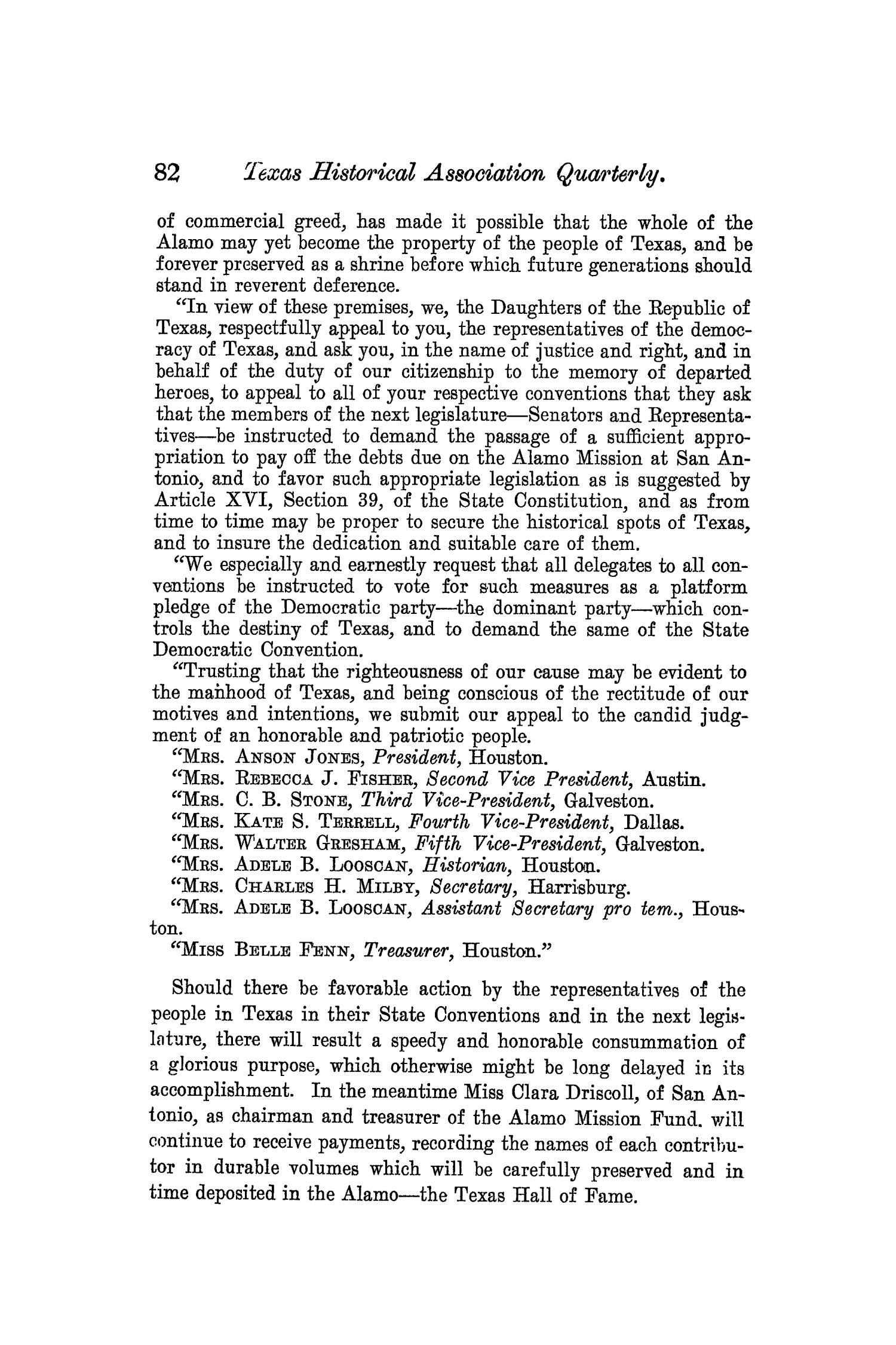 The Quarterly of the Texas State Historical Association, Volume 8, July 1904 - April, 1905
                                                
                                                    82
                                                