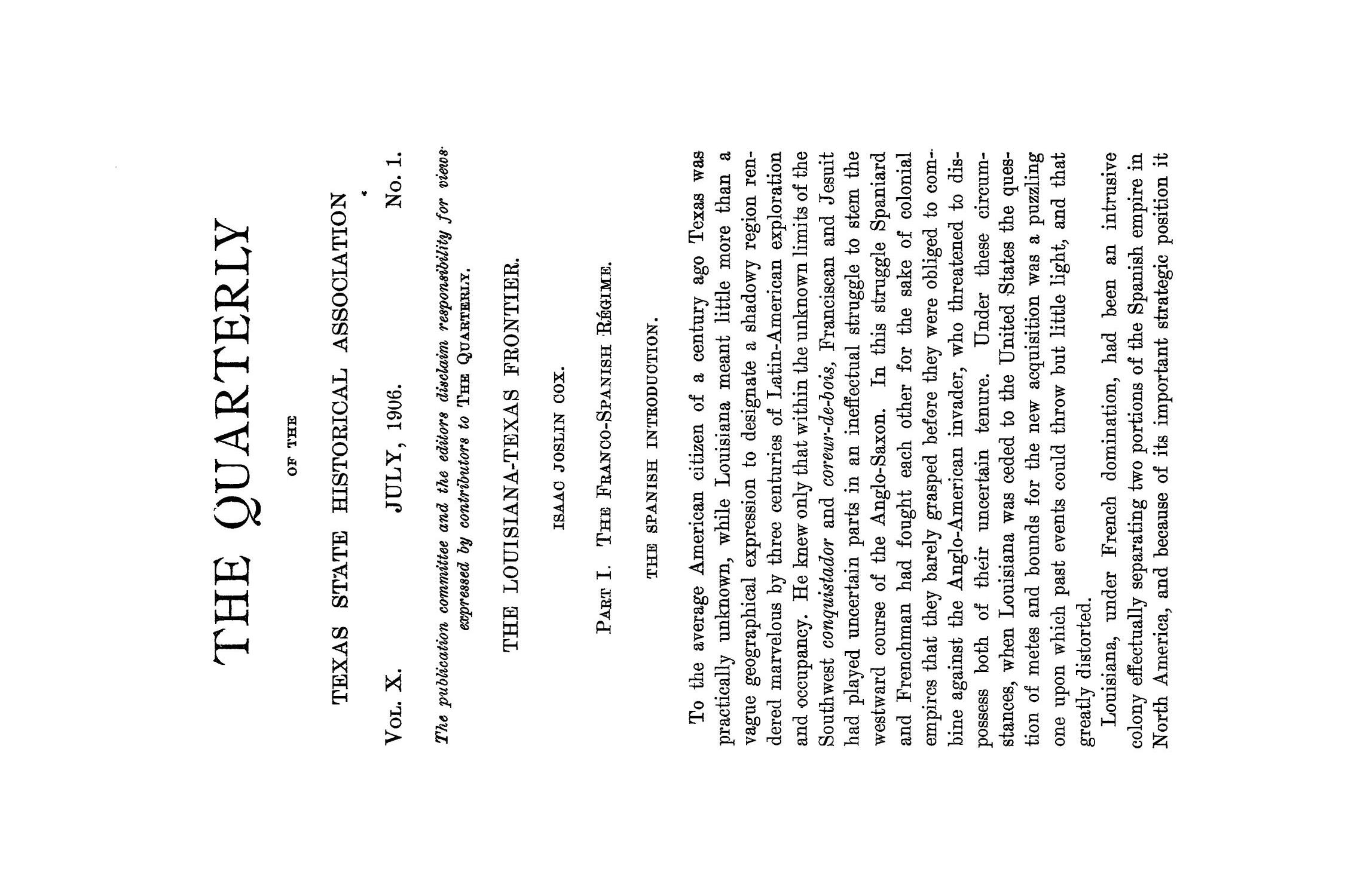 The Quarterly of the Texas State Historical Association, Volume 10, July 1906 - April, 1907
                                                
                                                    1
                                                