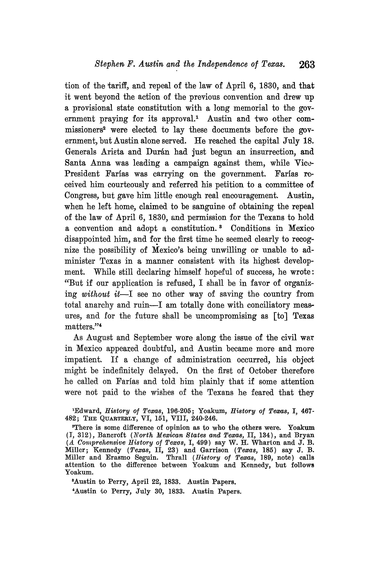 The Quarterly of the Texas State Historical Association, Volume 13, July 1909 - April, 1910
                                                
                                                    263
                                                