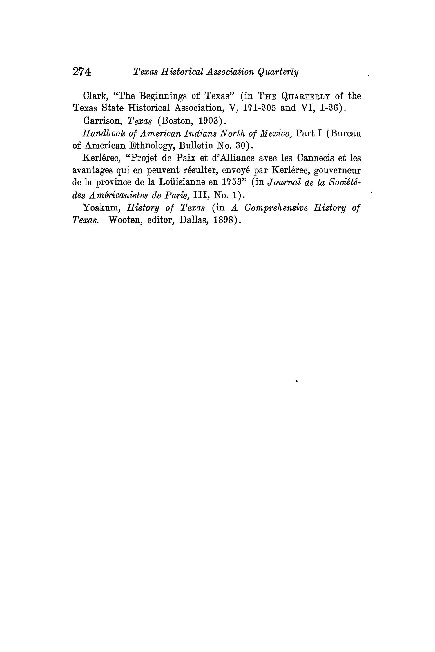 The Quarterly of the Texas State Historical Association, Volume 14, July 1910 - April, 1911
                                                
                                                    274
                                                