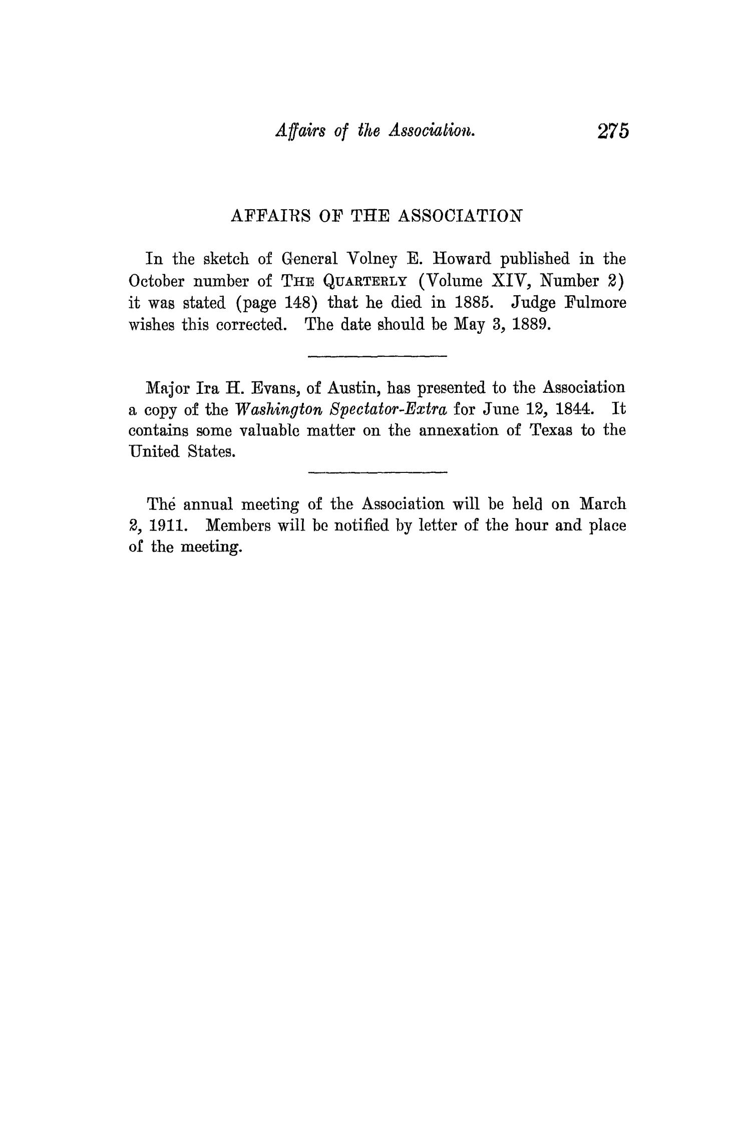 The Quarterly of the Texas State Historical Association, Volume 14, July 1910 - April, 1911
                                                
                                                    275
                                                