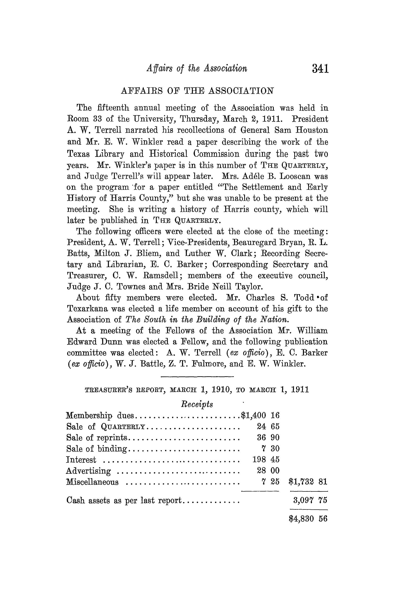 The Quarterly of the Texas State Historical Association, Volume 14, July 1910 - April, 1911
                                                
                                                    341
                                                