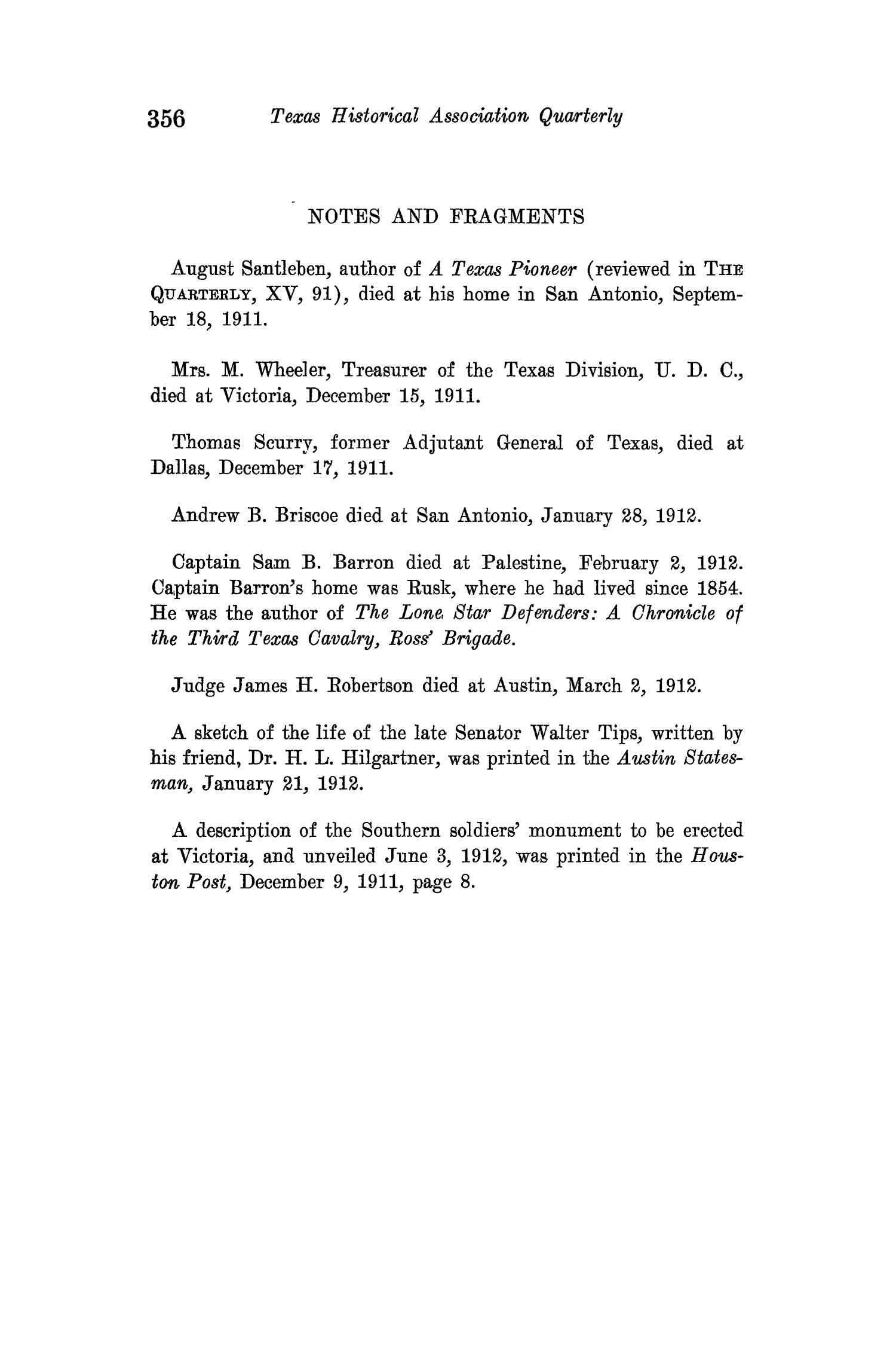 The Quarterly of the Texas State Historical Association, Volume 15, July 1911 - April, 1912
                                                
                                                    356
                                                