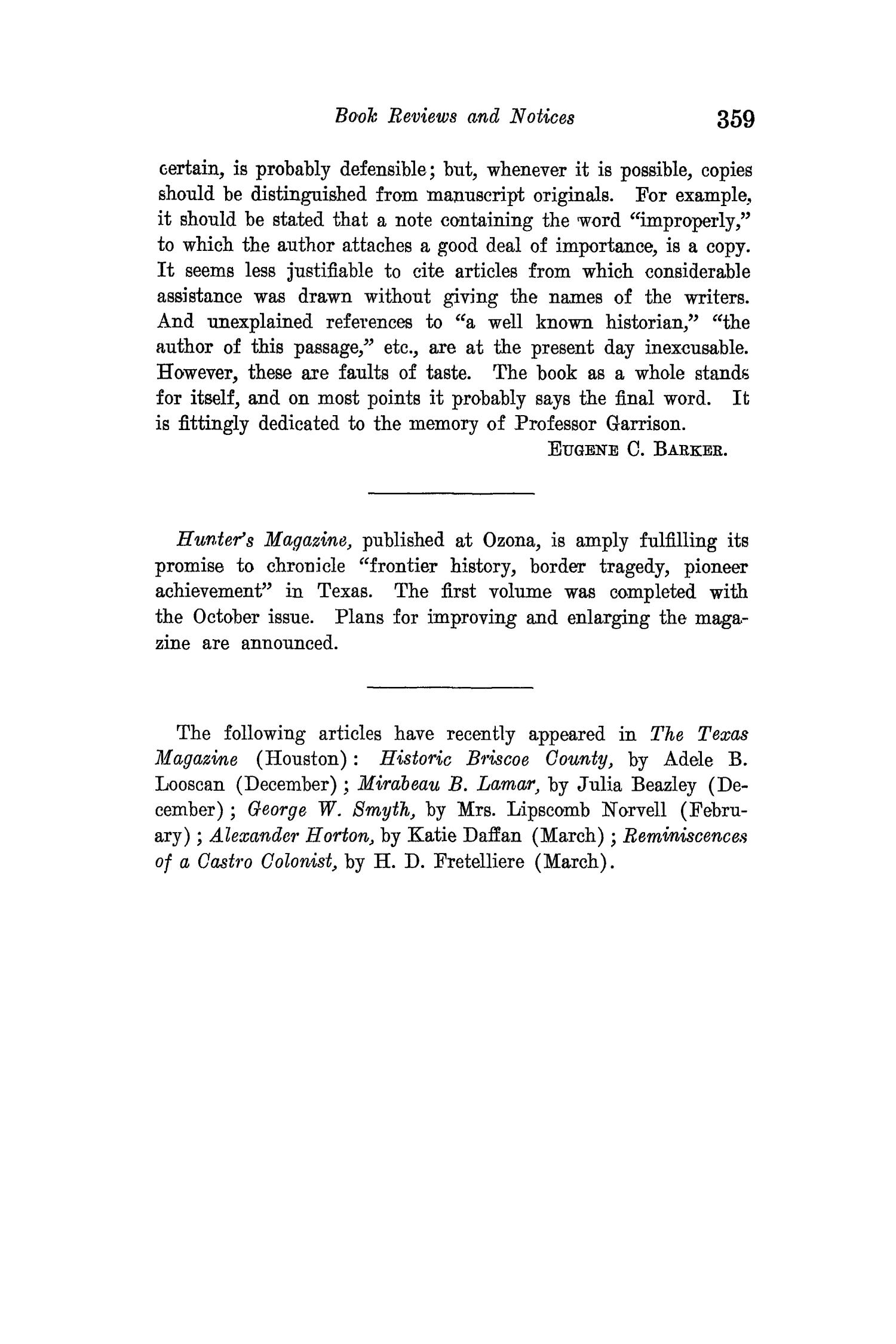 The Quarterly of the Texas State Historical Association, Volume 15, July 1911 - April, 1912
                                                
                                                    359
                                                