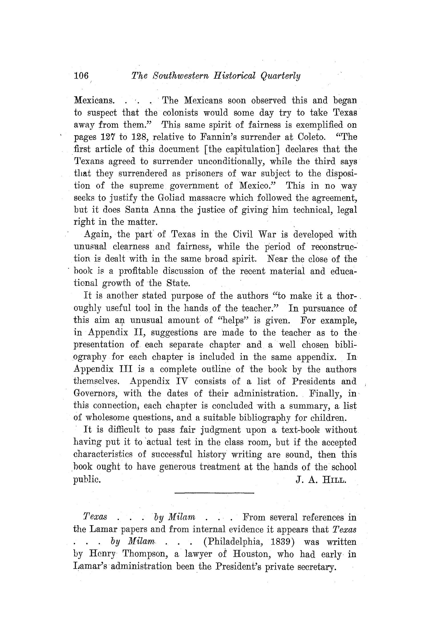 The Southwestern Historical Quarterly, Volume 16, July 1912 - April, 1913
                                                
                                                    106
                                                