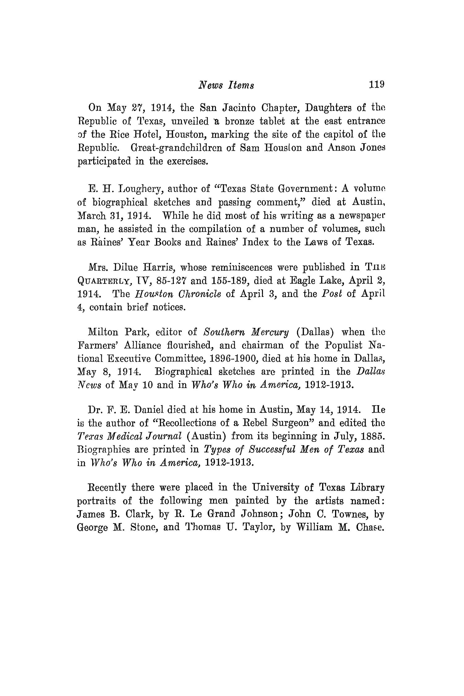 The Southwestern Historical Quarterly, Volume 18, July 1914 - April, 1915
                                                
                                                    119
                                                