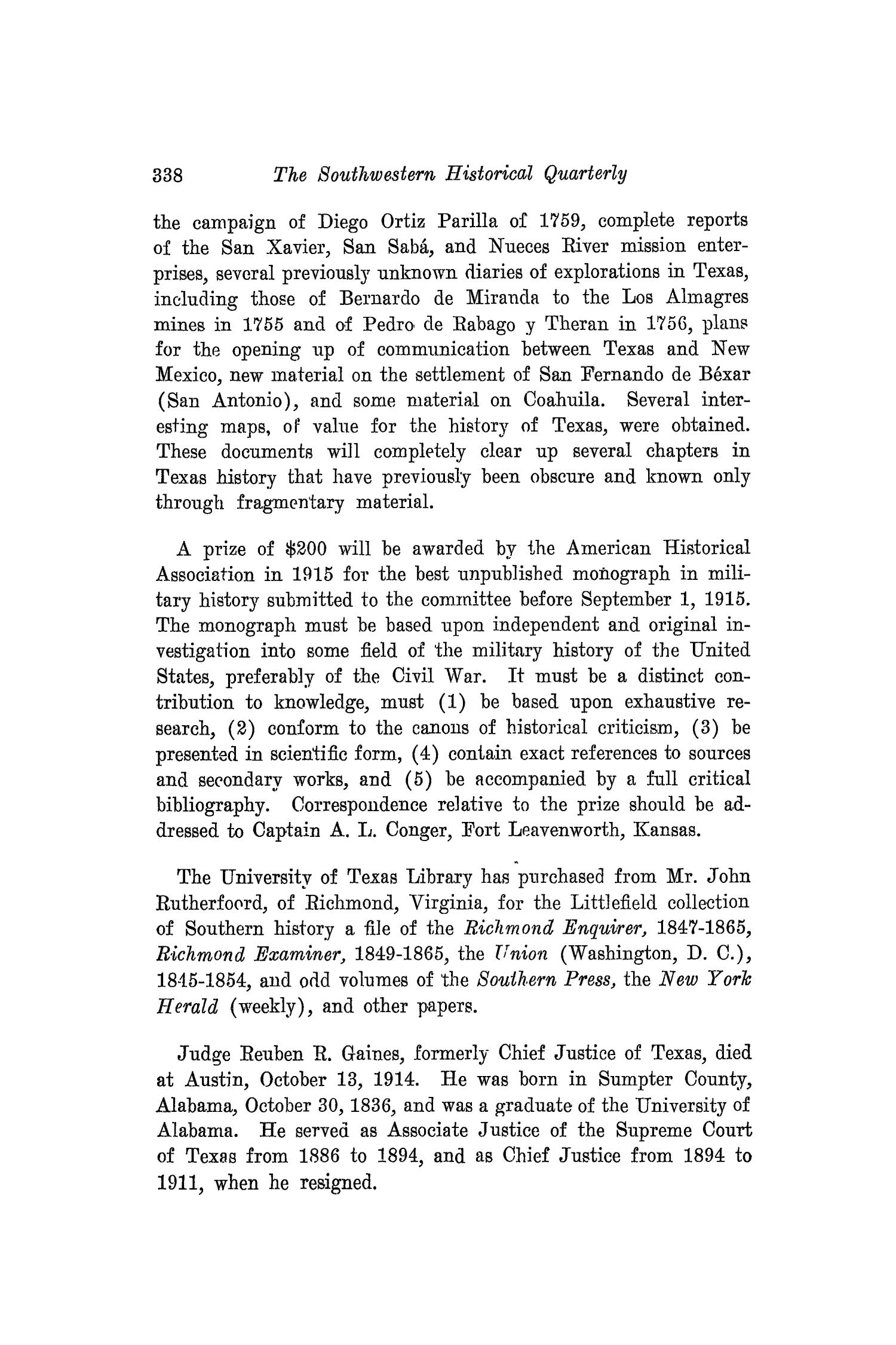 The Southwestern Historical Quarterly, Volume 18, July 1914 - April, 1915
                                                
                                                    338
                                                