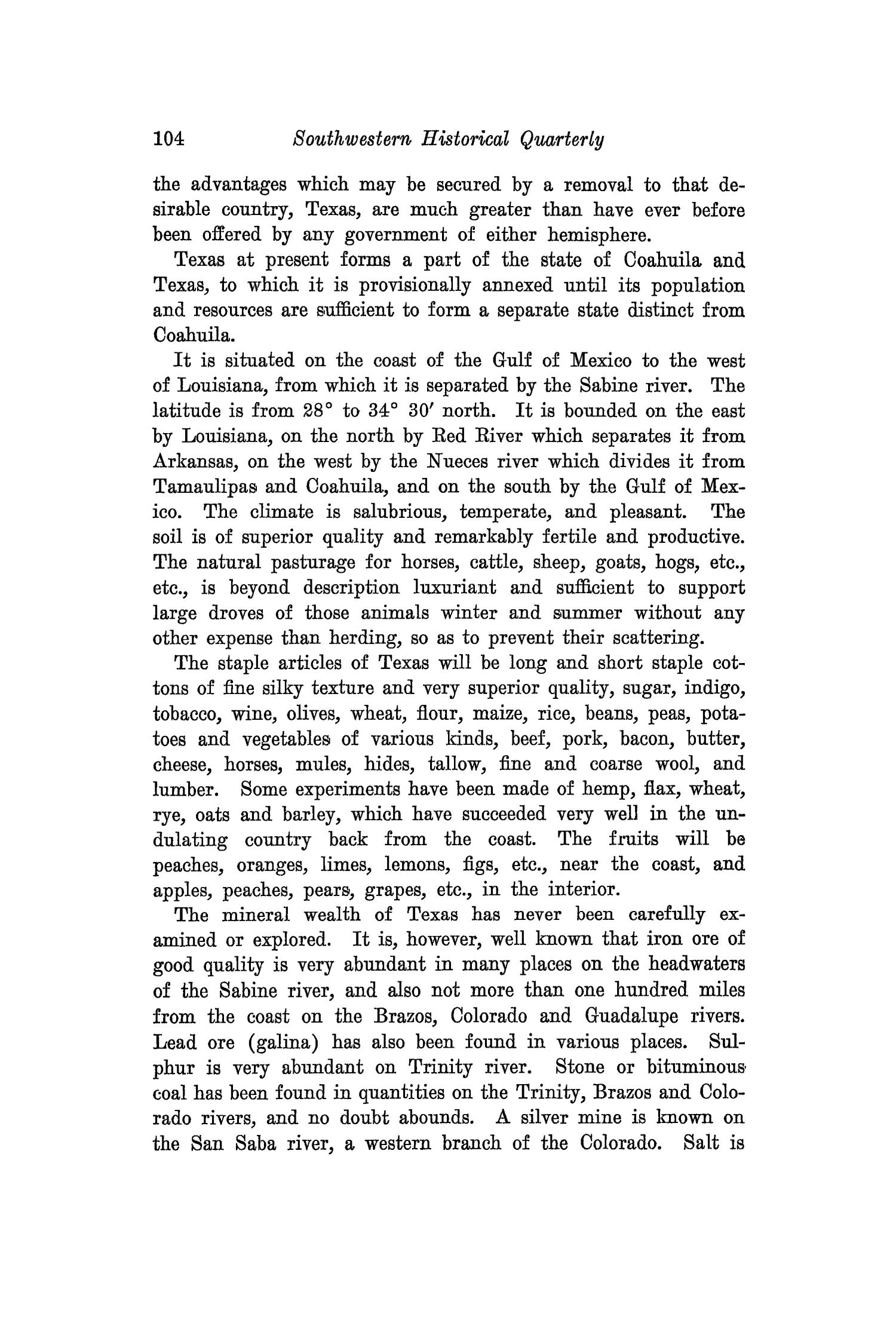 The Southwestern Historical Quarterly, Volume 28, July 1924 - April, 1925
                                                
                                                    104
                                                