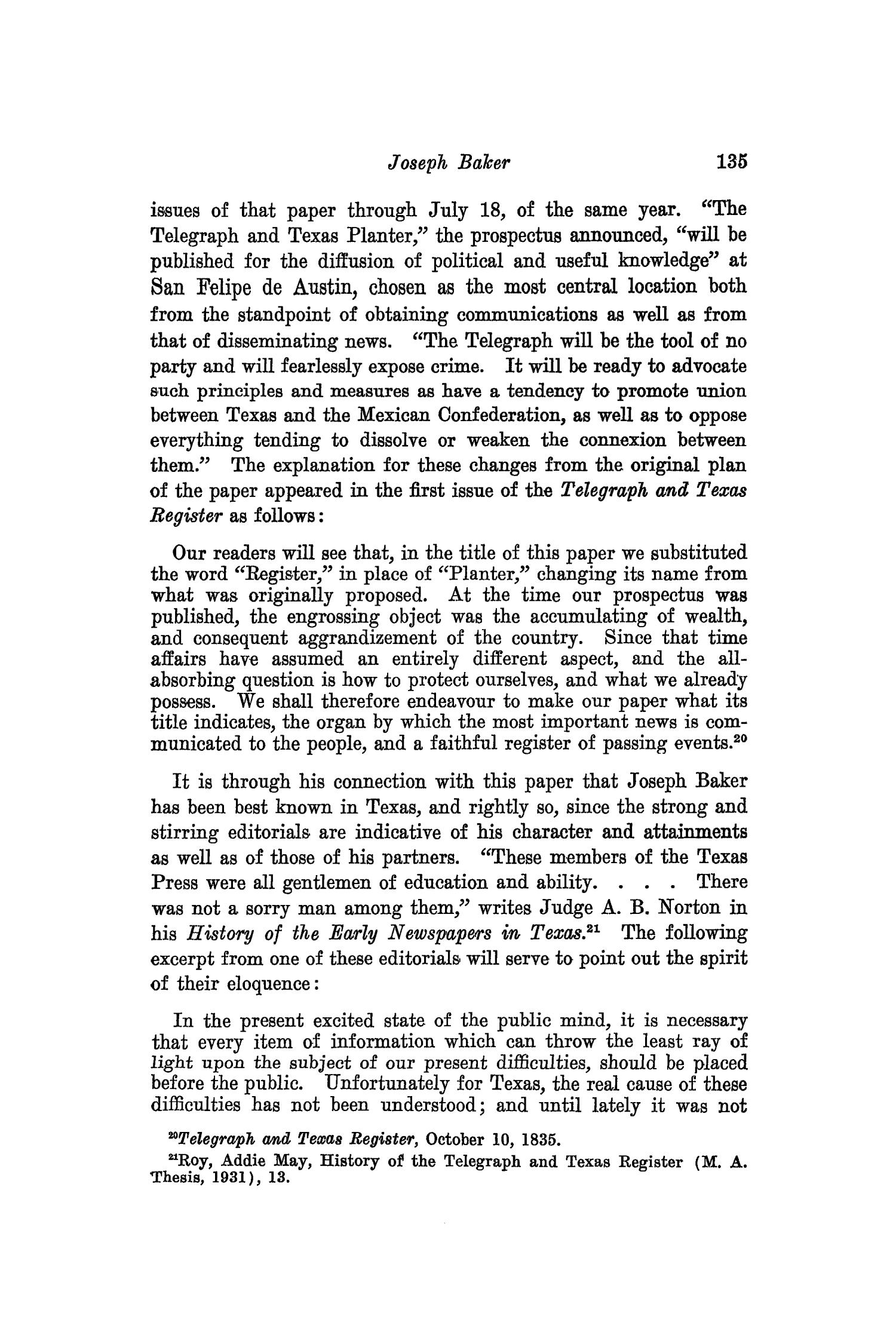 The Southwestern Historical Quarterly, Volume 36, July 1932 - April, 1933
                                                
                                                    135
                                                