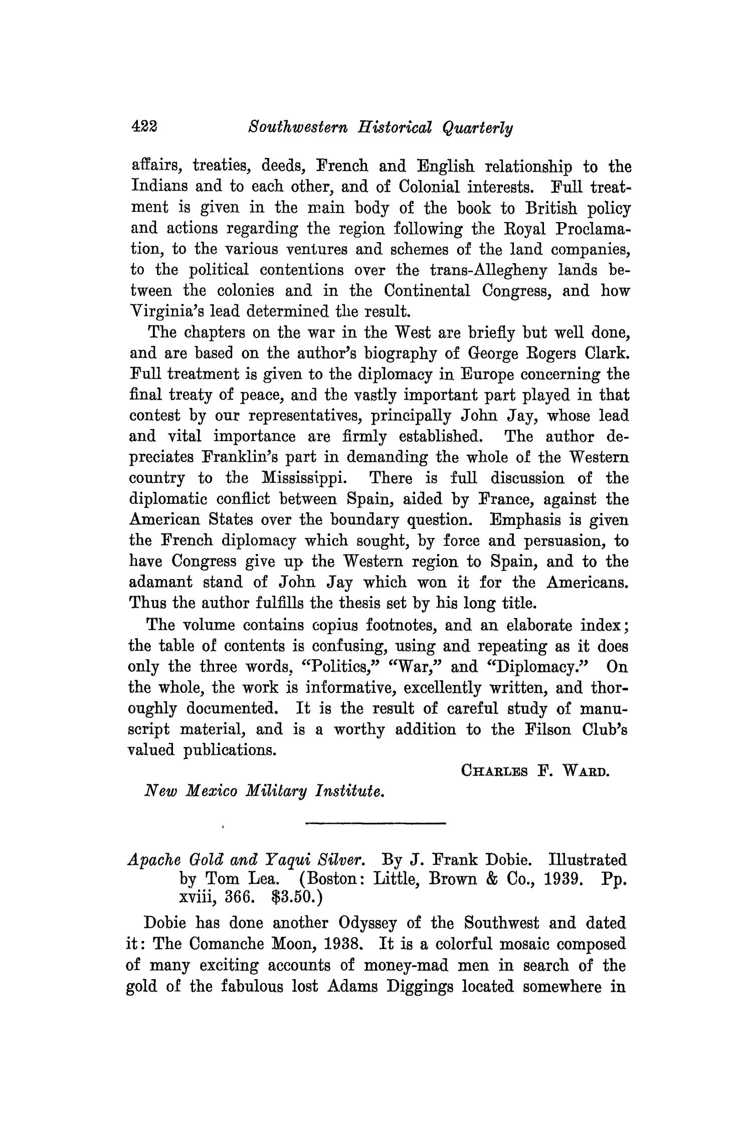 The Southwestern Historical Quarterly, Volume 42, July 1938 - April, 1939
                                                
                                                    422
                                                