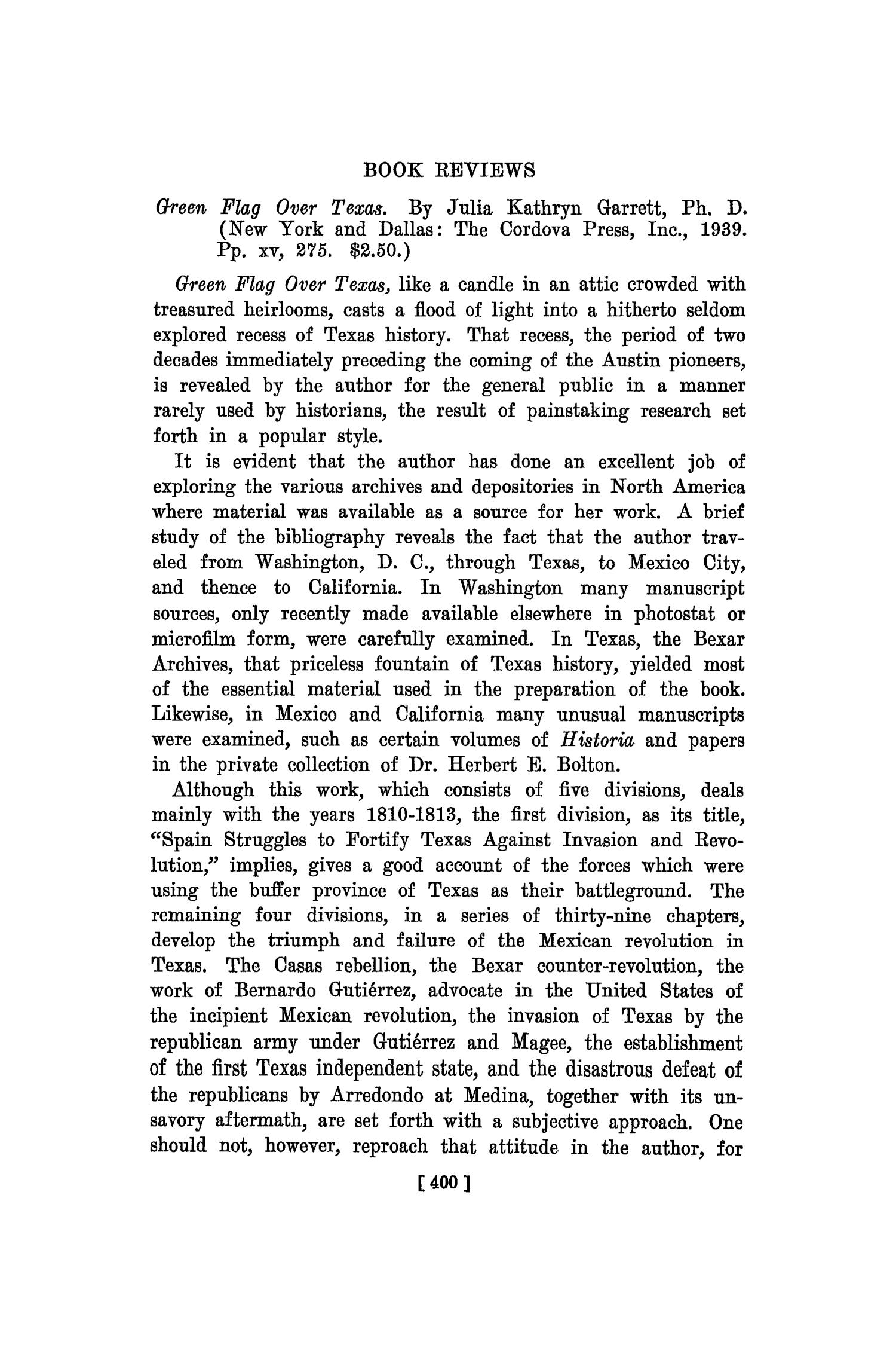 The Southwestern Historical Quarterly, Volume 43, July 1939 - April, 1940
                                                
                                                    400
                                                