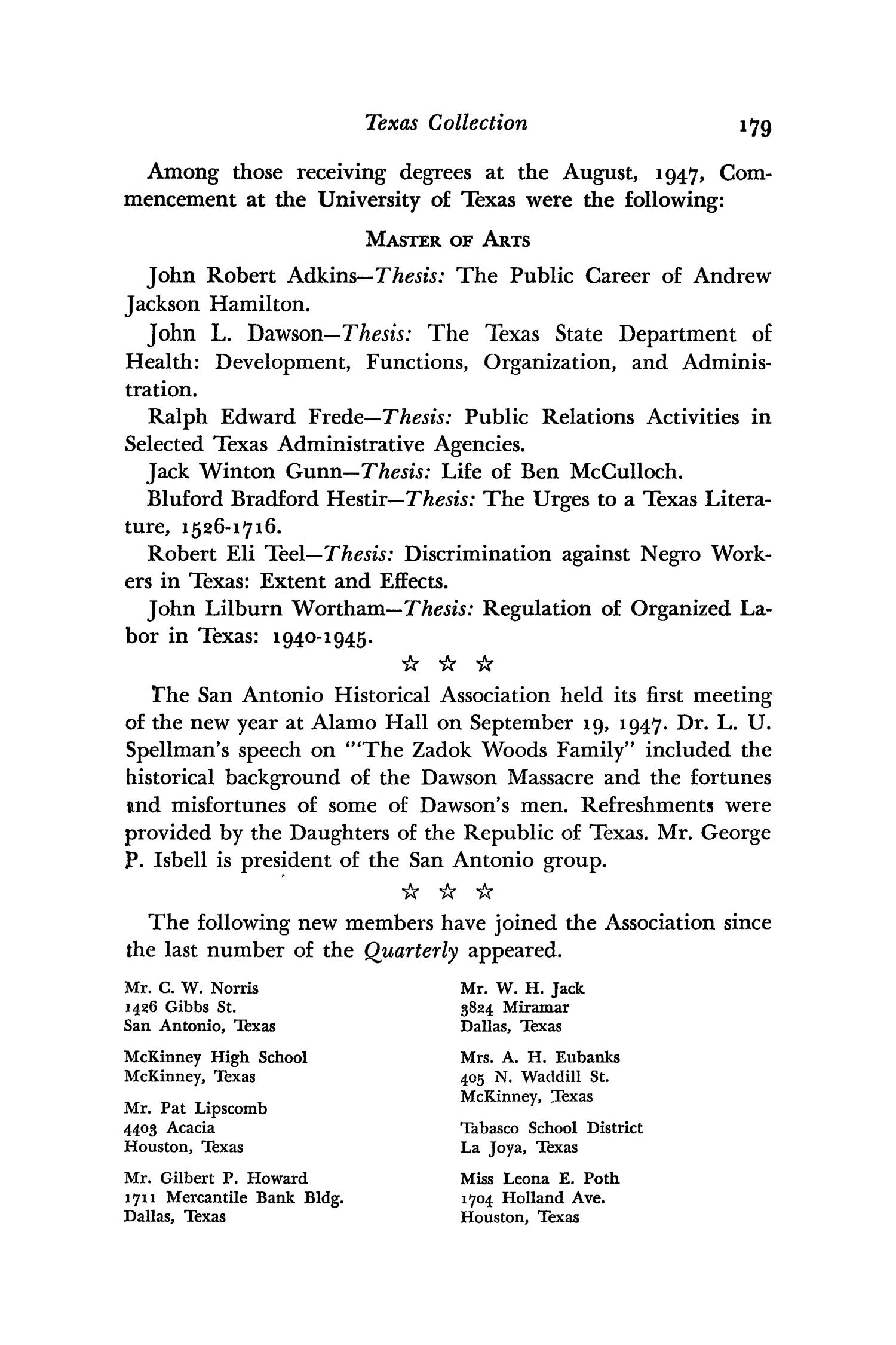 The Southwestern Historical Quarterly, Volume 51, July 1947 - April, 1948
                                                
                                                    179
                                                