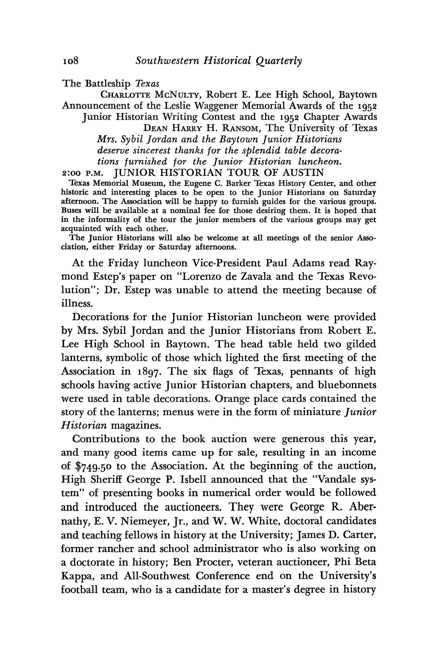 The Southwestern Historical Quarterly, Volume 56, July 1952 - April, 1953
                                                
                                                    108
                                                