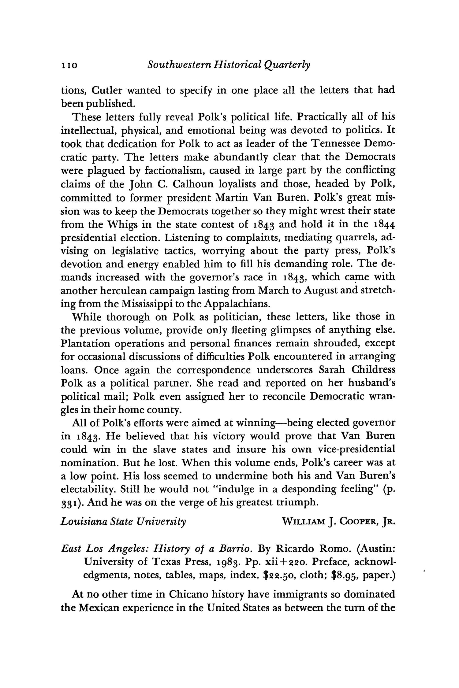 The Southwestern Historical Quarterly, Volume 88, July 1984 - April, 1985
                                                
                                                    110
                                                