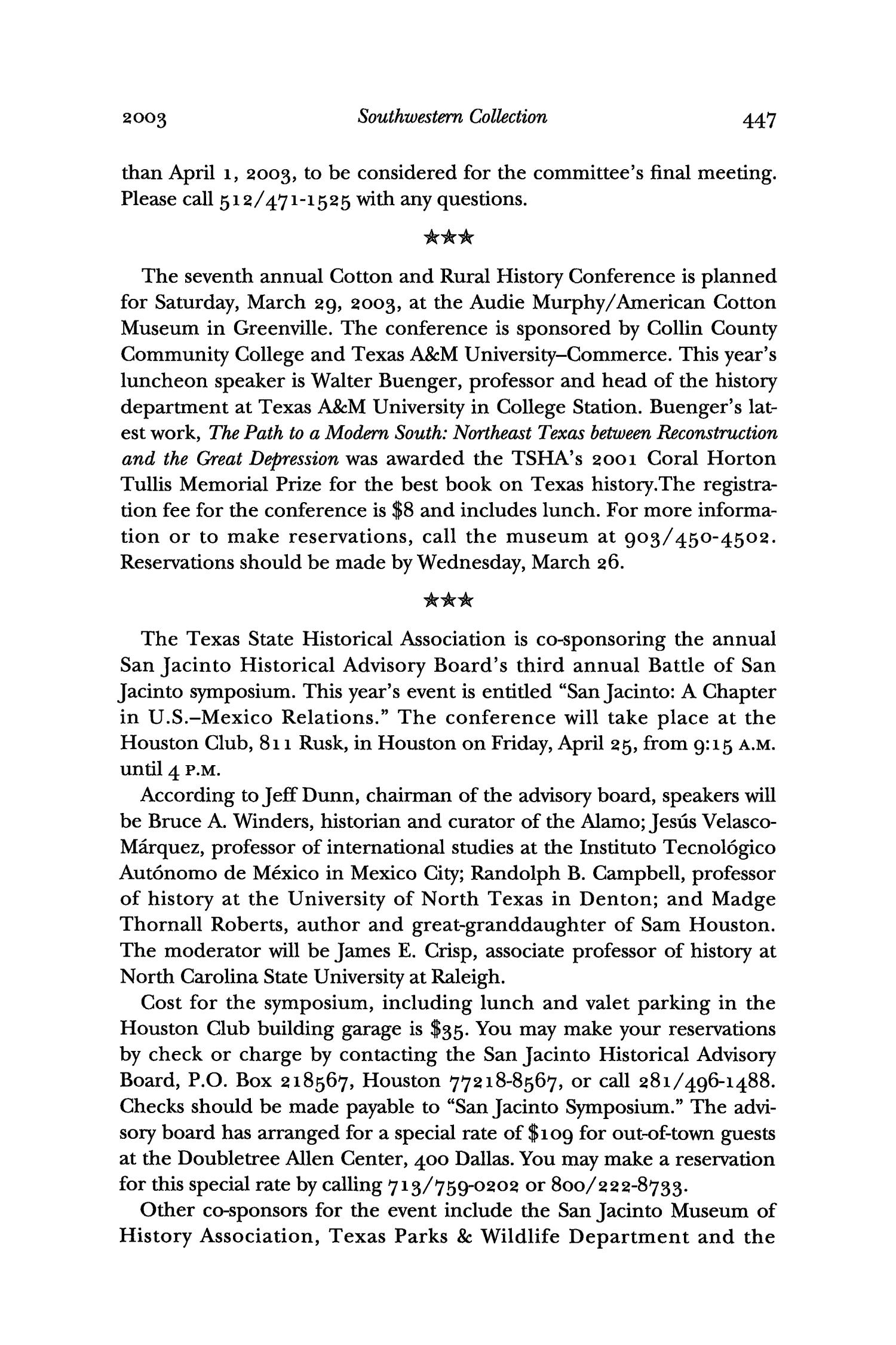 The Southwestern Historical Quarterly, Volume 106, July 2002 - April, 2003
                                                
                                                    447
                                                