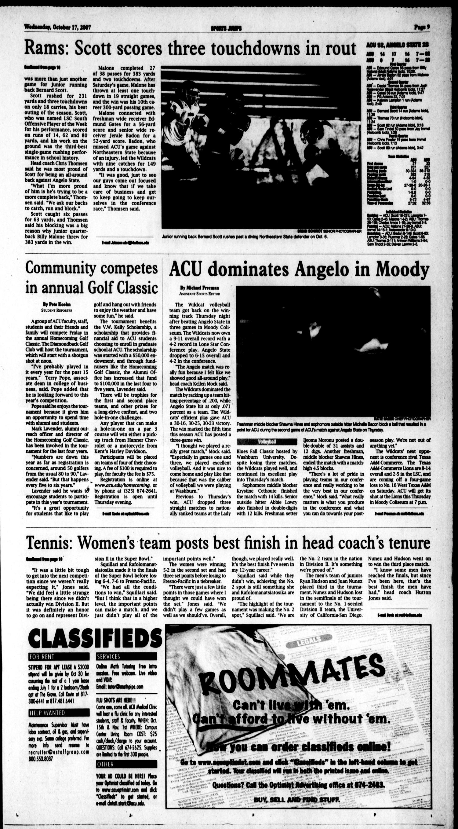 The Optimist (Abilene, Tex.), Vol. 96, No. 15, Ed. 1, Wednesday, October 17, 2007
                                                
                                                    [Sequence #]: 9 of 10
                                                