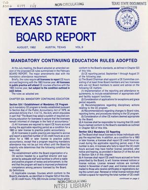 Primary view of object titled 'Texas State Board Report, Volume 9, August 1982'.
