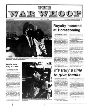 Primary view of object titled 'The War Whoop (Abilene, Tex.), Vol. 66, No. 7, Ed. 1, Friday, November 18, 1988'.