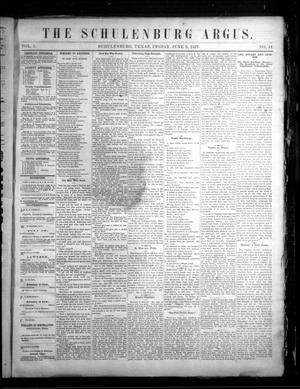 Primary view of object titled 'The Schulenburg Argus. (Schulenburg, Tex.), Vol. 1, No. 11, Ed. 1 Friday, June 8, 1877'.