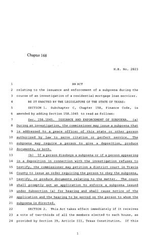 Primary view of object titled '85th Texas Legislature, Regular Session, House Bill 2823, Chapter 168'.