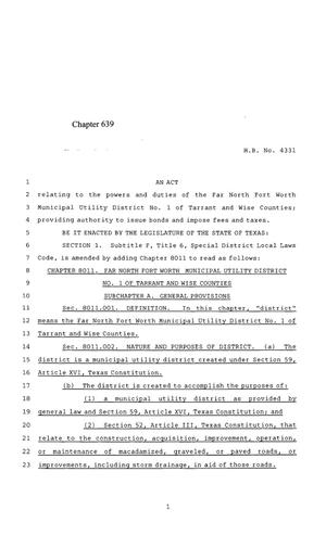 Primary view of object titled '85th Texas Legislature, Regular Session, House Bill 4331, Chapter 639'.