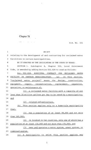 Primary view of object titled '85th Texas Legislature, Regular Session, House Bill 101, Chapter 78'.