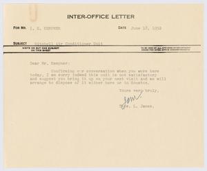 Primary view of object titled '[Letter from T. L. James to I. H. Kempner, June 18, 1952]'.