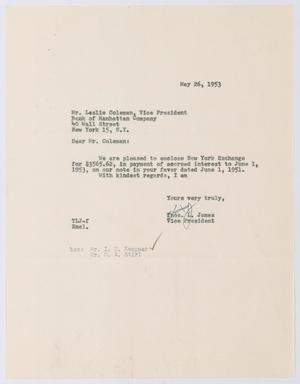 Primary view of object titled '[Letter from Thomas L. James to Leslie Coleman, May 26, 1953]'.