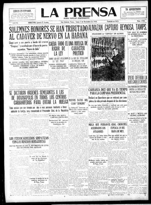 Primary view of object titled 'La Prensa (San Antonio, Tex.), Vol. 6, No. 1728, Ed. 1 Monday, November 3, 1919'.