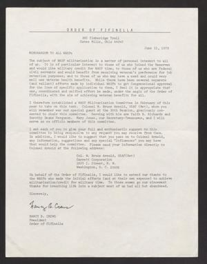 Primary view of [Letter from Nancy B. Crews to All WASPs, June 1, 1973]