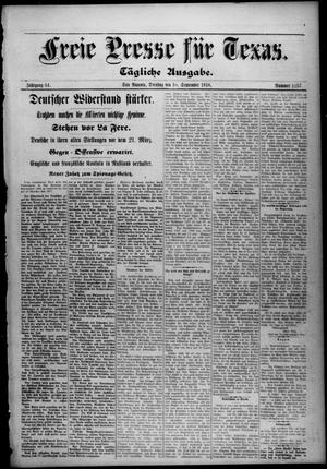 Primary view of object titled 'Freie Presse für Texas. (San Antonio, Tex.), Vol. 54, No. 1257, Ed. 1 Tuesday, September 10, 1918'.