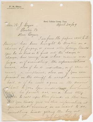 Primary view of object titled '[Letter from F. S. Bell to William John Bryan, April 30, 1909]'.