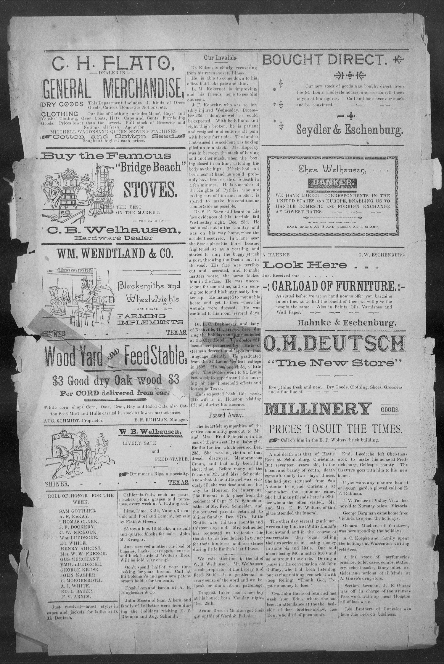Shiner Gazette. (Shiner, Tex.), Vol. 4, No. 31, Ed. 1, Wednesday, January 6, 1897
                                                
                                                    [Sequence #]: 8 of 8
                                                