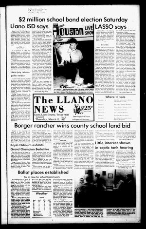 Primary view of object titled 'The Llano News (Llano, Tex.), Vol. 96, No. 20, Ed. 1 Thursday, March 12, 1987'.