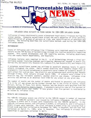 Primary view of object titled 'Texas Preventable Disease News, Volume 45, Number 31, August 3, 1985'.